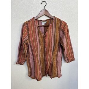 Territory Ahead womens multicolor stripe cotton button blouse Sm 3/4 sleeve boho